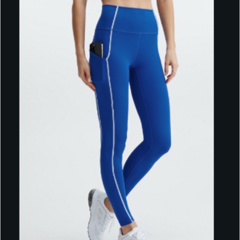 Blue High-Waisted Leggings with Side Pocket